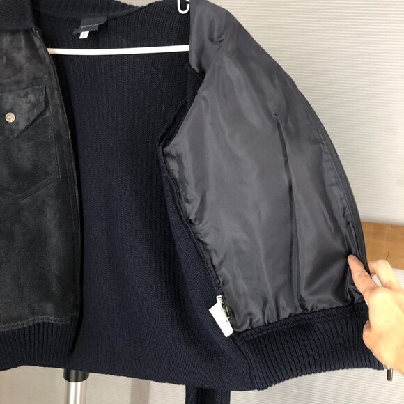 Versace JEANS‎ COUTURE VTG Wool Blend Knit Suede Leather Navy Jacket Sz S - Picture 9 of 16